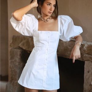 Danielle Bernstein White Puff Sleeve Mini Dress